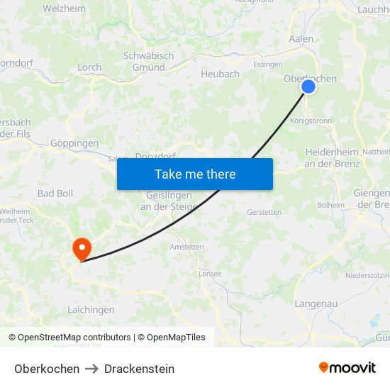 Oberkochen to Drackenstein map