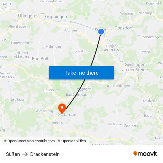 Süßen to Drackenstein map