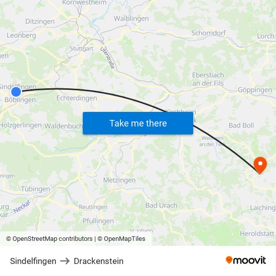 Sindelfingen to Drackenstein map