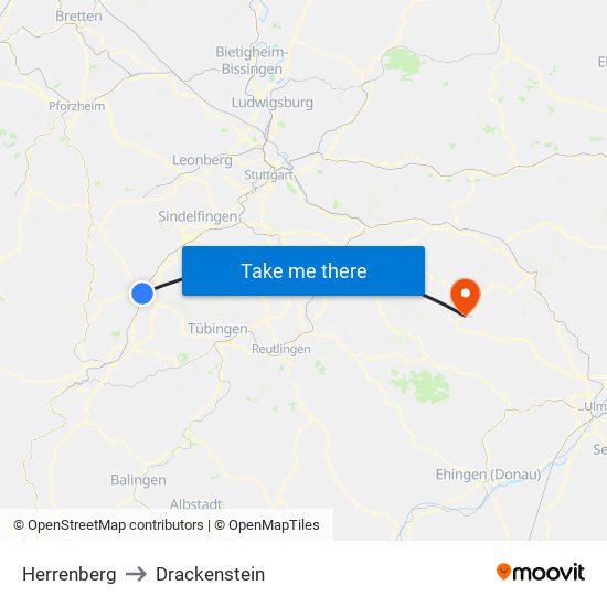 Herrenberg to Drackenstein map