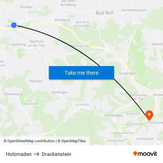 Holzmaden to Drackenstein map