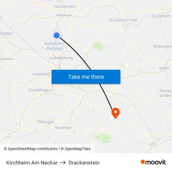 Kirchheim Am Neckar to Drackenstein map