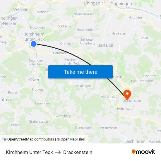Kirchheim Unter Teck to Drackenstein map