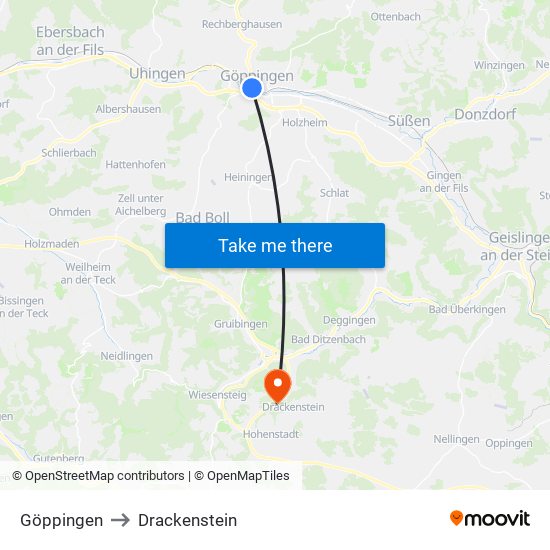 Göppingen to Drackenstein map