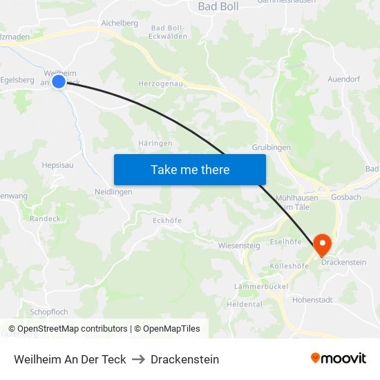 Weilheim An Der Teck to Drackenstein map