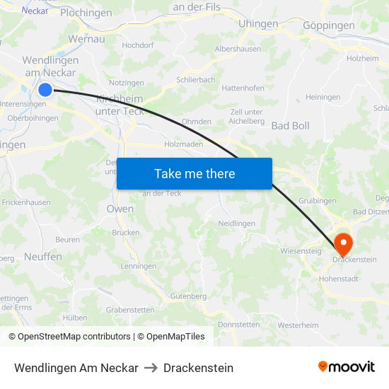 Wendlingen Am Neckar to Drackenstein map
