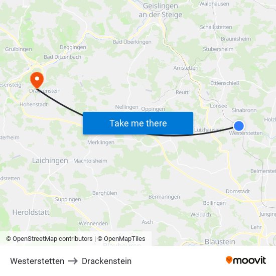 Westerstetten to Drackenstein map