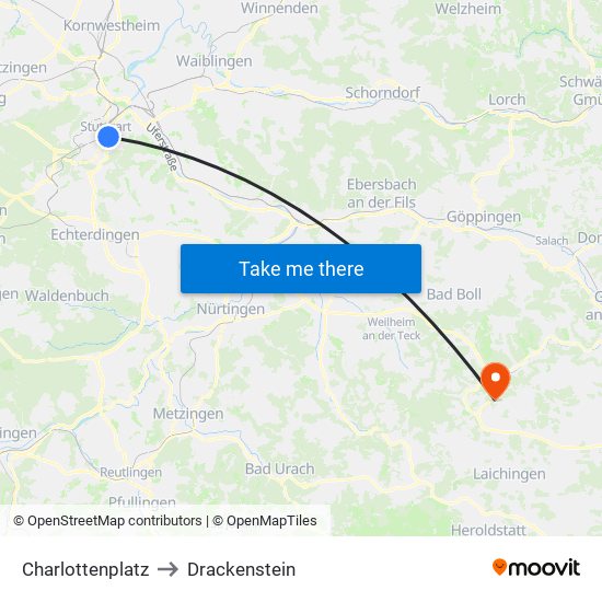 Charlottenplatz to Drackenstein map