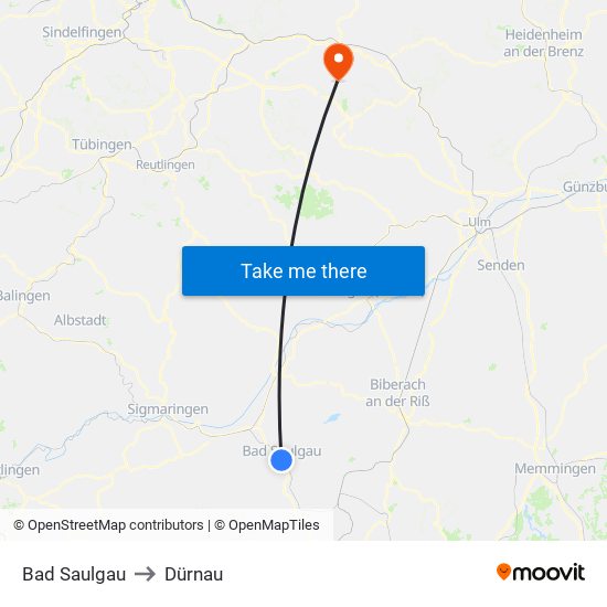 Bad Saulgau to Dürnau map