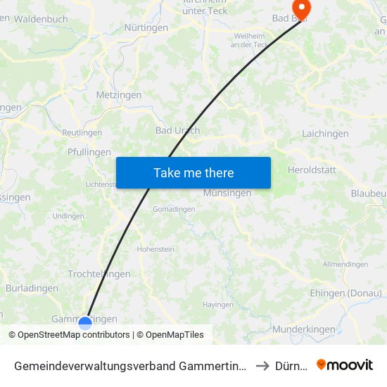 Gemeindeverwaltungsverband Gammertingen to Dürnau map