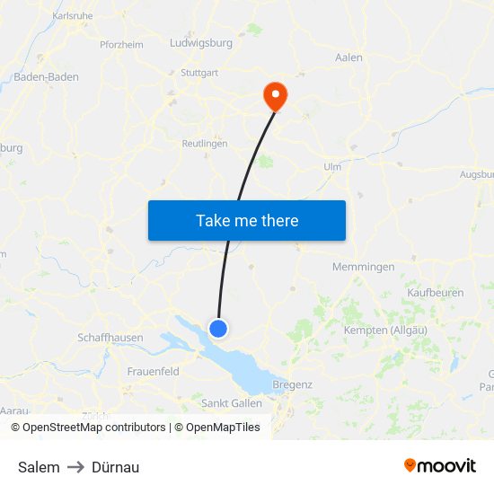 Salem to Dürnau map