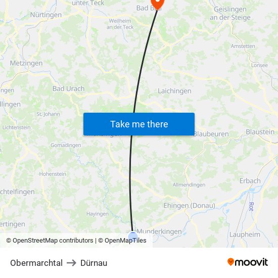 Obermarchtal to Dürnau map