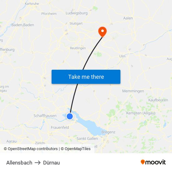 Allensbach to Dürnau map