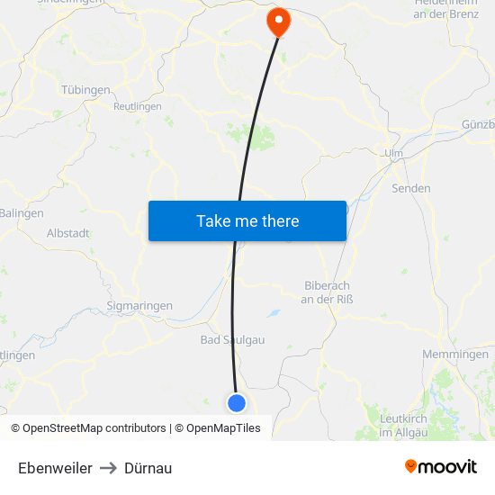 Ebenweiler to Dürnau map