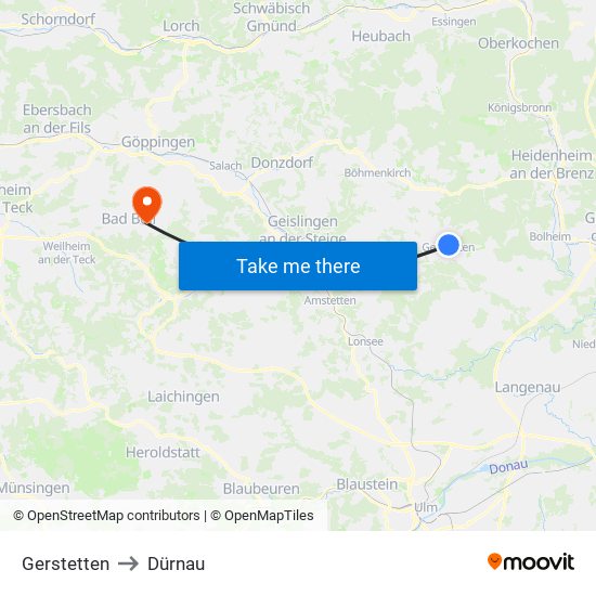 Gerstetten to Dürnau map