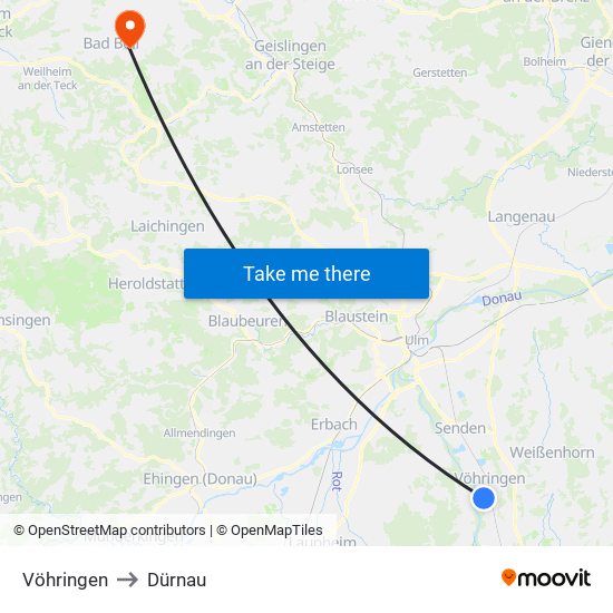 Vöhringen to Dürnau map