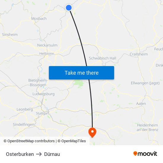 Osterburken to Dürnau map