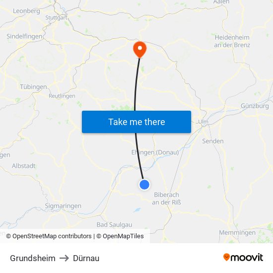 Grundsheim to Dürnau map