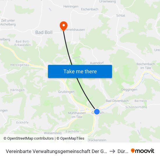 Vereinbarte Verwaltungsgemeinschaft Der Gemeinde Deggingen to Dürnau map