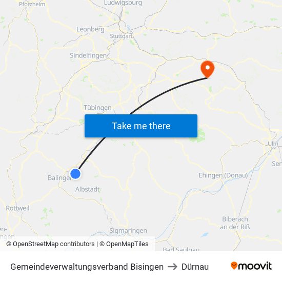 Gemeindeverwaltungsverband Bisingen to Dürnau map