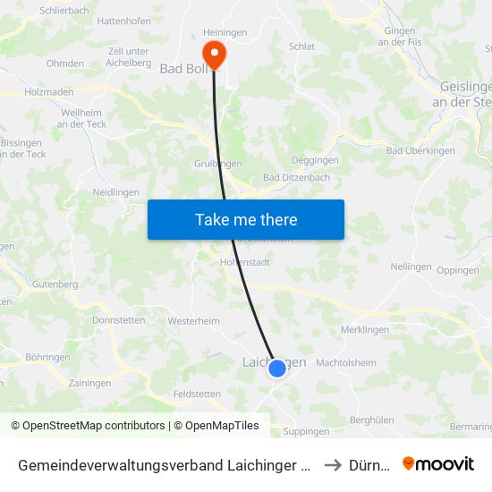 Gemeindeverwaltungsverband Laichinger Alb to Dürnau map