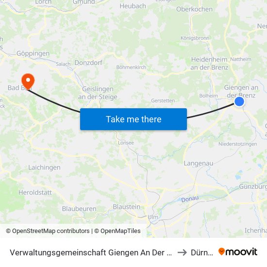 Verwaltungsgemeinschaft Giengen An Der Brenz to Dürnau map