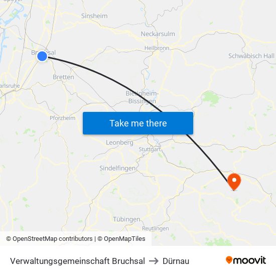 Verwaltungsgemeinschaft Bruchsal to Dürnau map