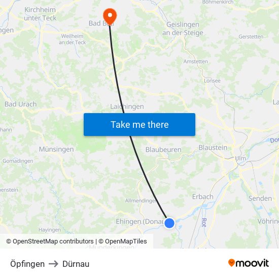 Öpfingen to Dürnau map