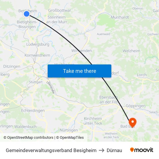 Gemeindeverwaltungsverband Besigheim to Dürnau map