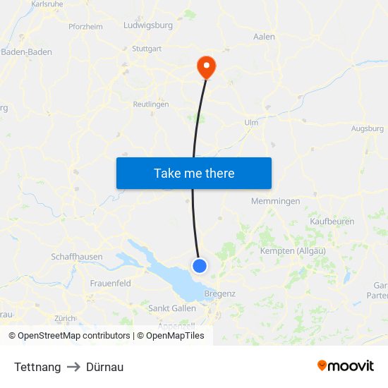 Tettnang to Dürnau map