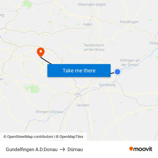 Gundelfingen A.D.Donau to Dürnau map