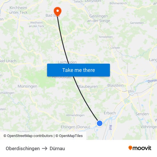 Oberdischingen to Dürnau map