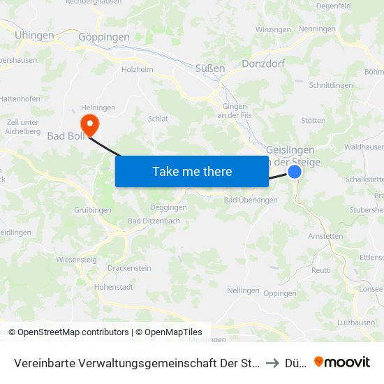 Vereinbarte Verwaltungsgemeinschaft Der Stadt Geislingen An Der Steige to Dürnau map