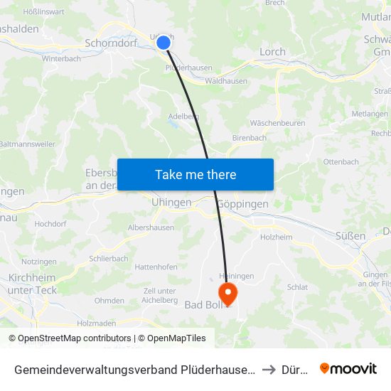 Gemeindeverwaltungsverband Plüderhausen-Urbach to Dürnau map