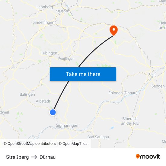 Straßberg to Dürnau map