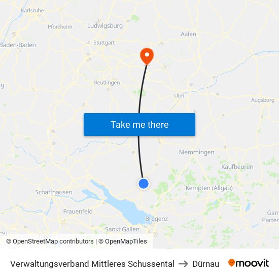Verwaltungsverband Mittleres Schussental to Dürnau map
