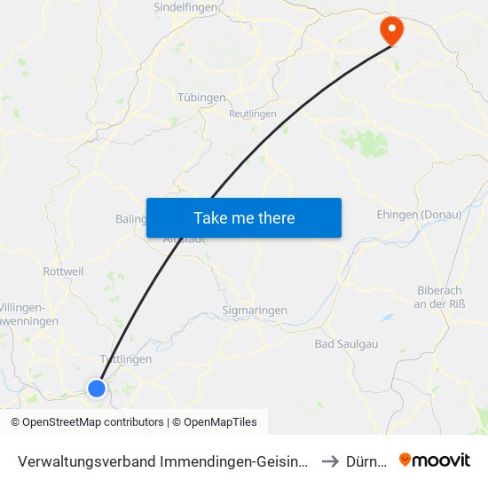 Verwaltungsverband Immendingen-Geisingen to Dürnau map