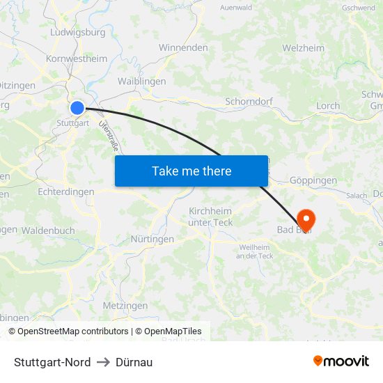 Stuttgart-Nord to Dürnau map