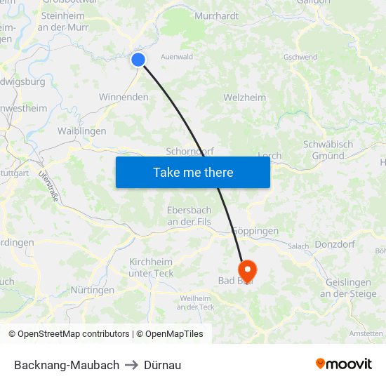 Backnang-Maubach to Dürnau map