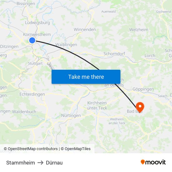 Stammheim to Dürnau map