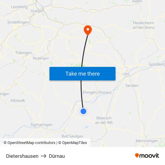 Dietershausen to Dürnau map