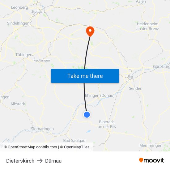 Dieterskirch to Dürnau map