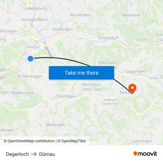 Degerloch to Dürnau map