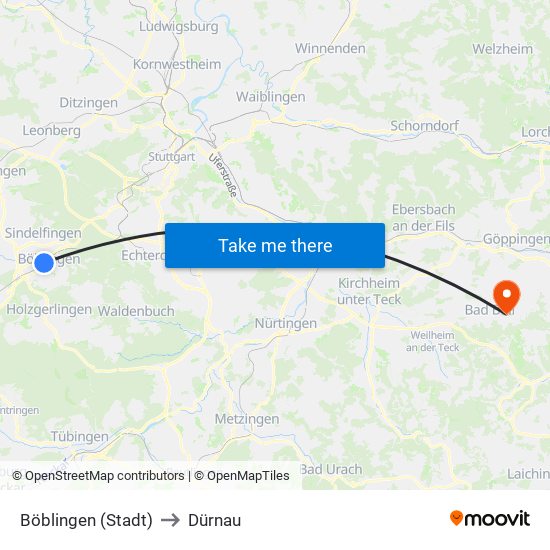 Böblingen (Stadt) to Dürnau map
