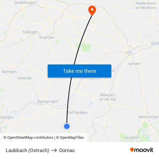 Laubbach (Ostrach) to Dürnau map
