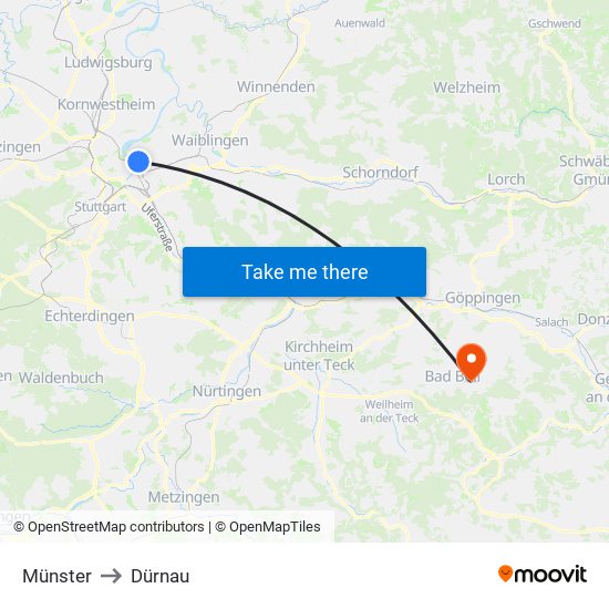 Münster to Dürnau map