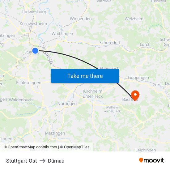 Stuttgart-Ost to Dürnau map