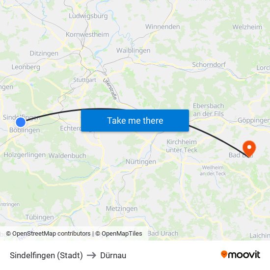 Sindelfingen (Stadt) to Dürnau map