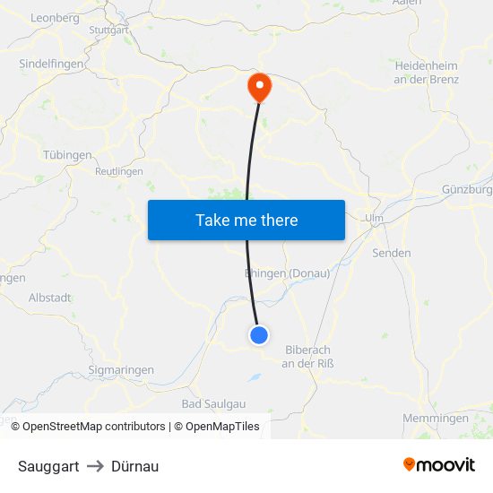 Sauggart to Dürnau map