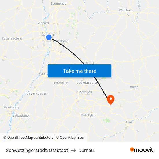Schwetzingerstadt/Oststadt to Dürnau map